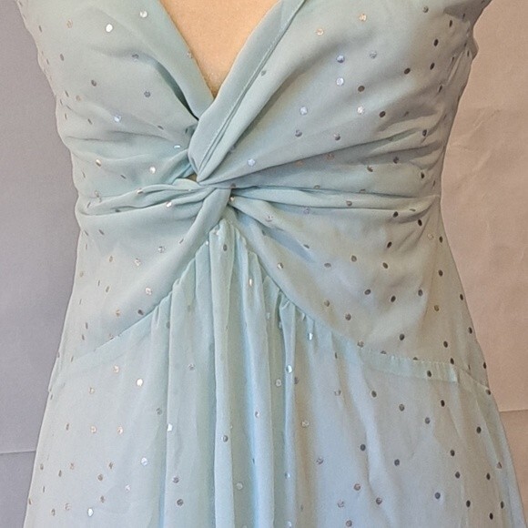 Topshop Spring Gore Evening Prom Dress Maxi Metallic Twist Mint Green  -… - Picture 5 of 12